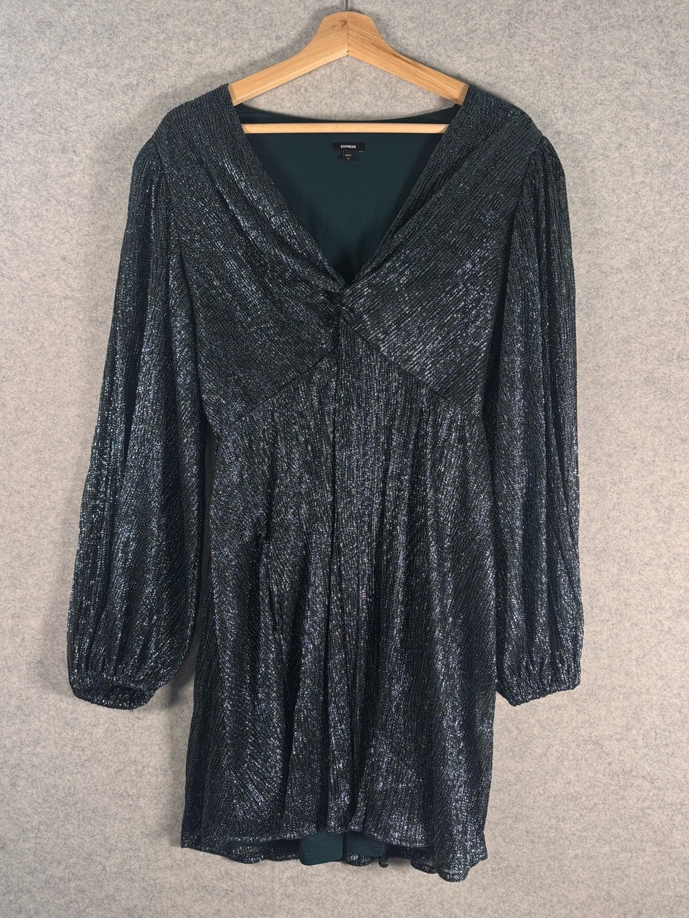 Express Metallic Teal Long-Sleeve Mini Dress